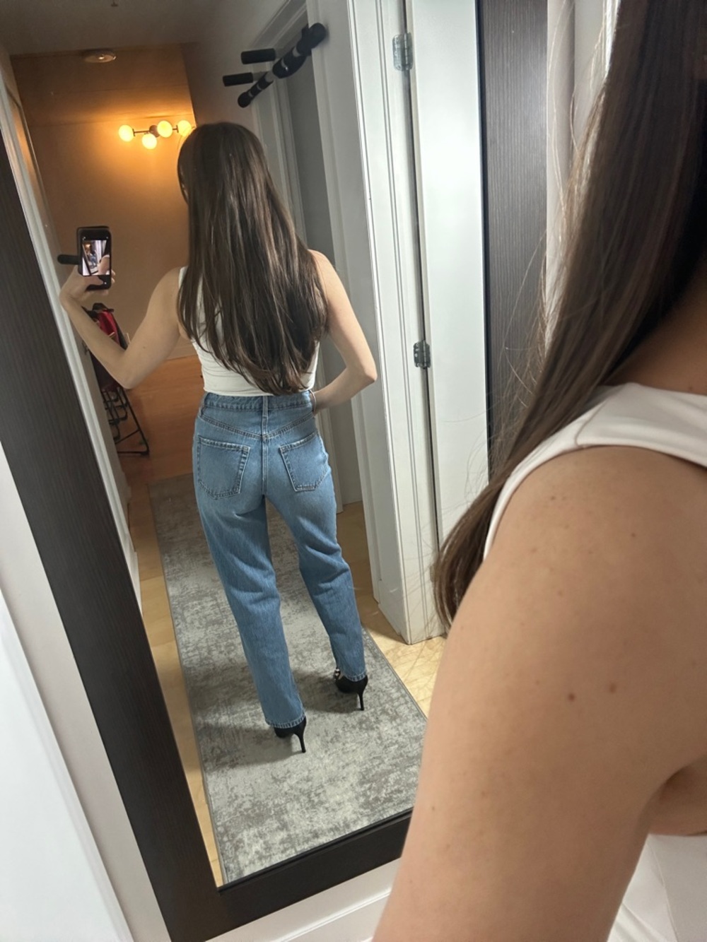 Dynamite Justina Rhinestone Straight Leg Jeans ✨ Mid-Rise Studded Front Denim - Picture 4 of 8